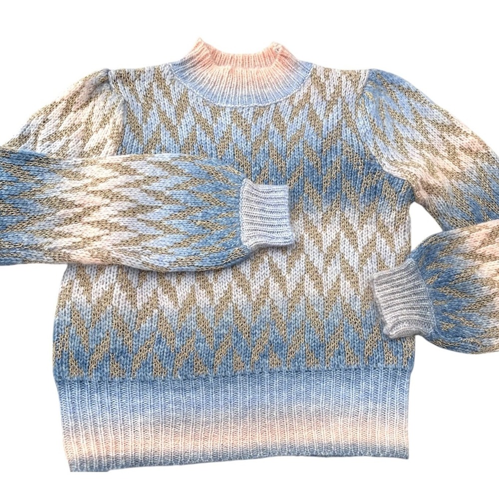 STRUT & BOLT Blue and Pink Metallic Wool Blend Skater Sweater Women's Large NEW